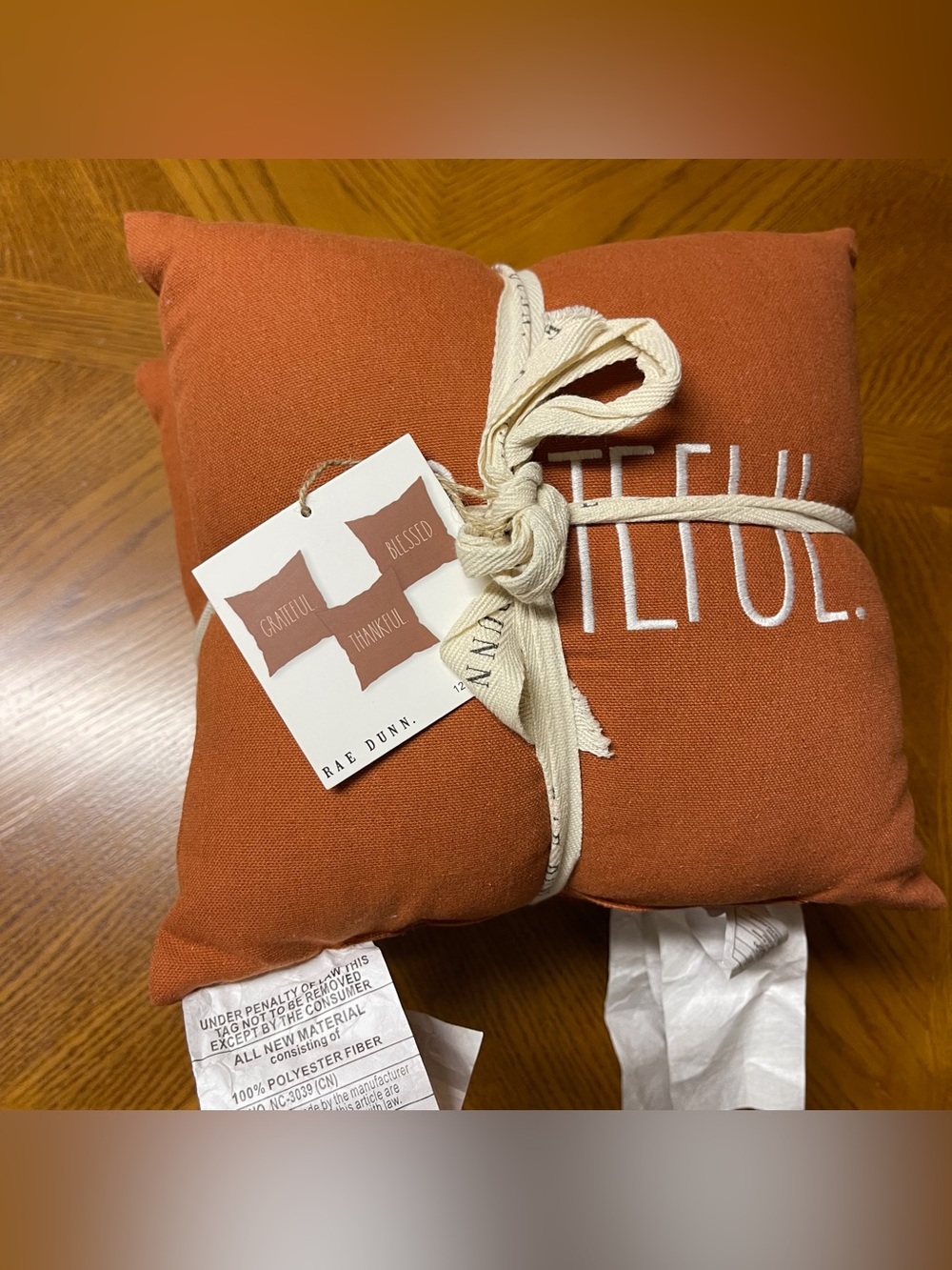 Rae Dunn Pumpkin Spice Orange Pillow Embroidery ‘Grateful’ ‘Thankful’ ‘Blessed’